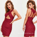 Burgundy Cross Front Bandage Dress